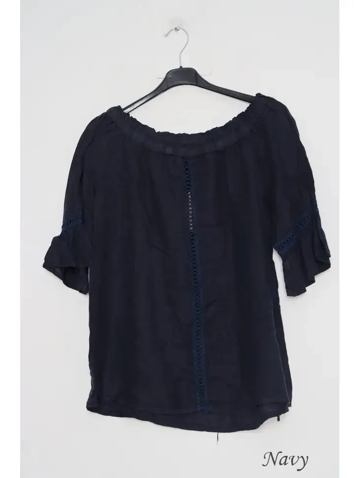 100% Linen Peasant Top 1121