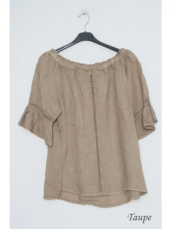 100% Linen Peasant Top 1121