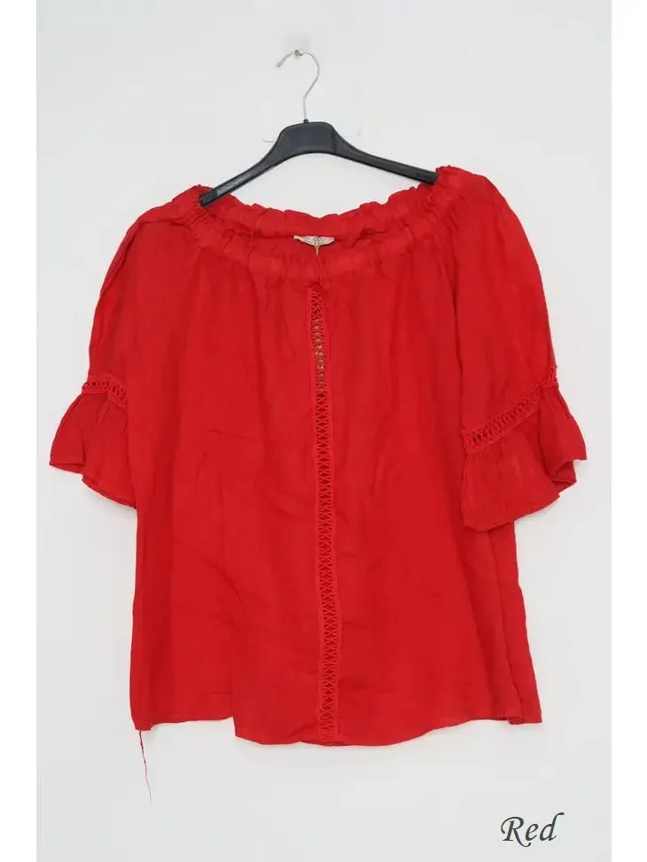 100% Linen Peasant Top 1121