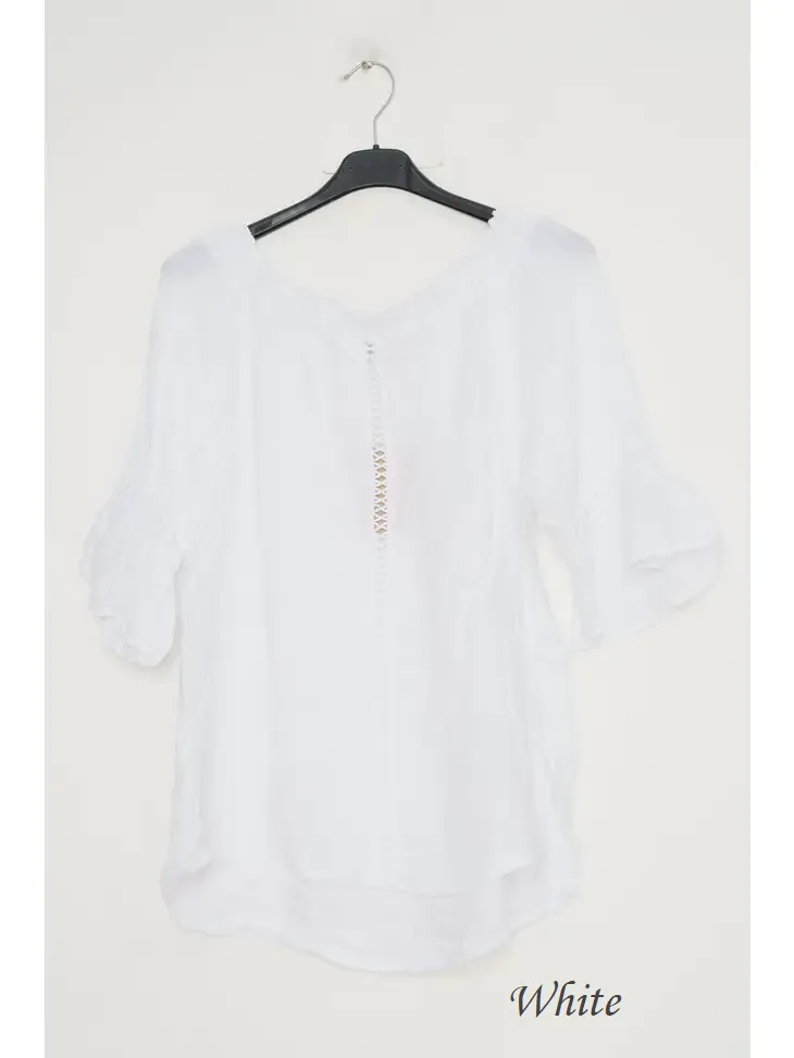 100% Linen Peasant Top 1121