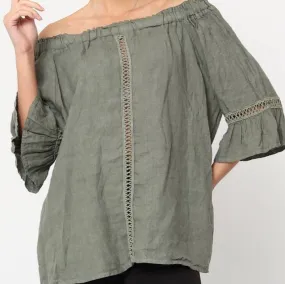 100% Linen Peasant Top 1121