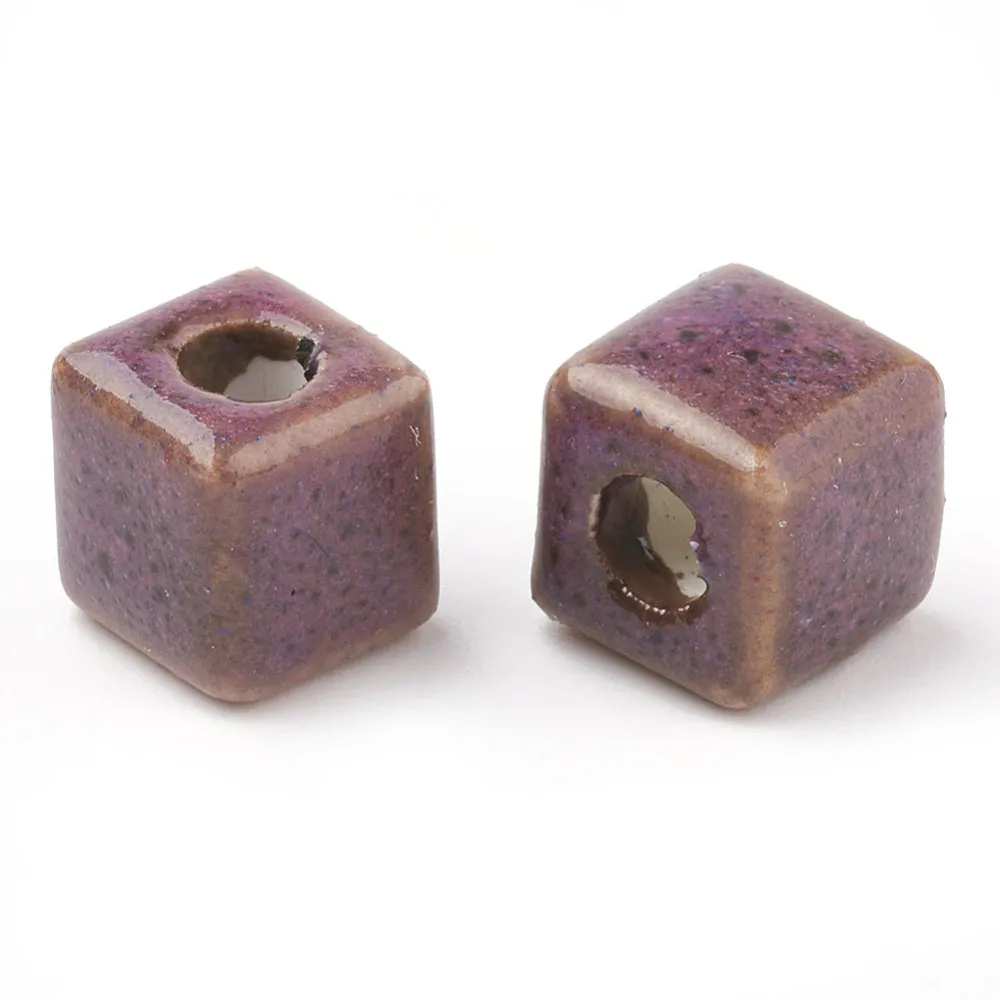 10mm Purple Cube Beads, Ceramic Porcelain, x10 beads, bgl2079