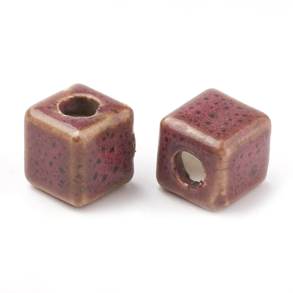 10mm Purple Cube Beads, Ceramic Porcelain, x10 beads, bgl2079