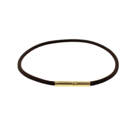 14K YELLOW GOLD BAYONET CLASP LEATHER BRACELET