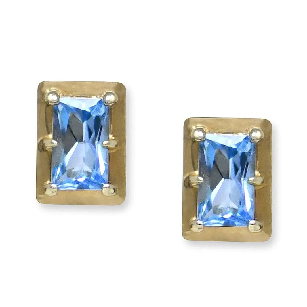 14K Yellow Gold Cleo Swiss Blue Topaz Baguette Earrings