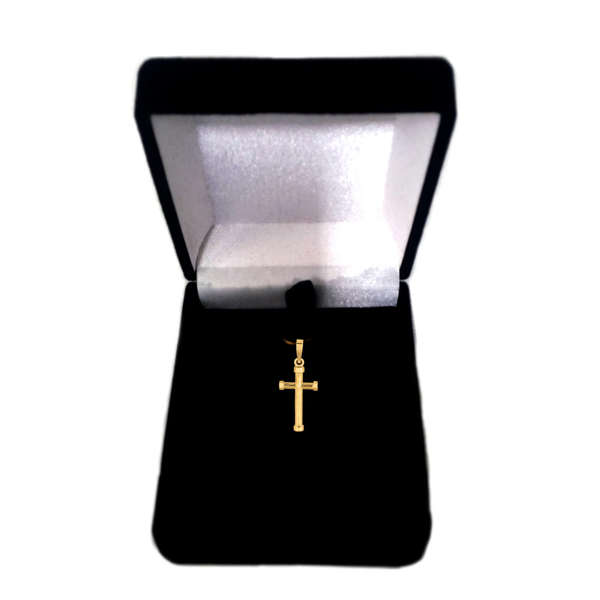 14k Yellow Gold Diamond Cut Finish Round Tube Style Cross Pendant