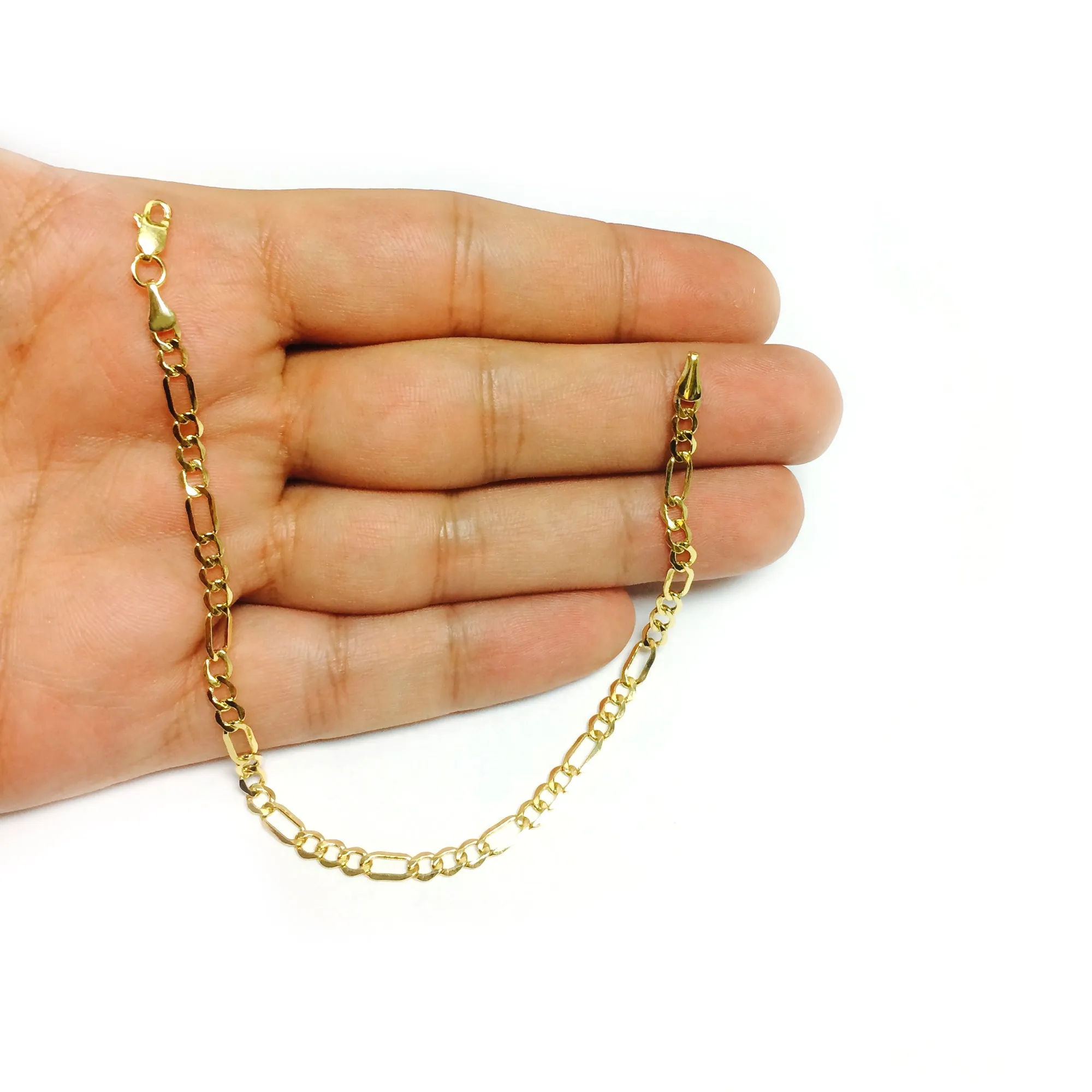 14k Yellow Gold Hollow Figaro Chain Bracelet, 8.5