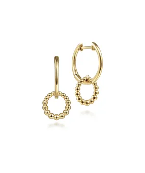 14K Yellow Gold Huggies with Beaded Circle Drops