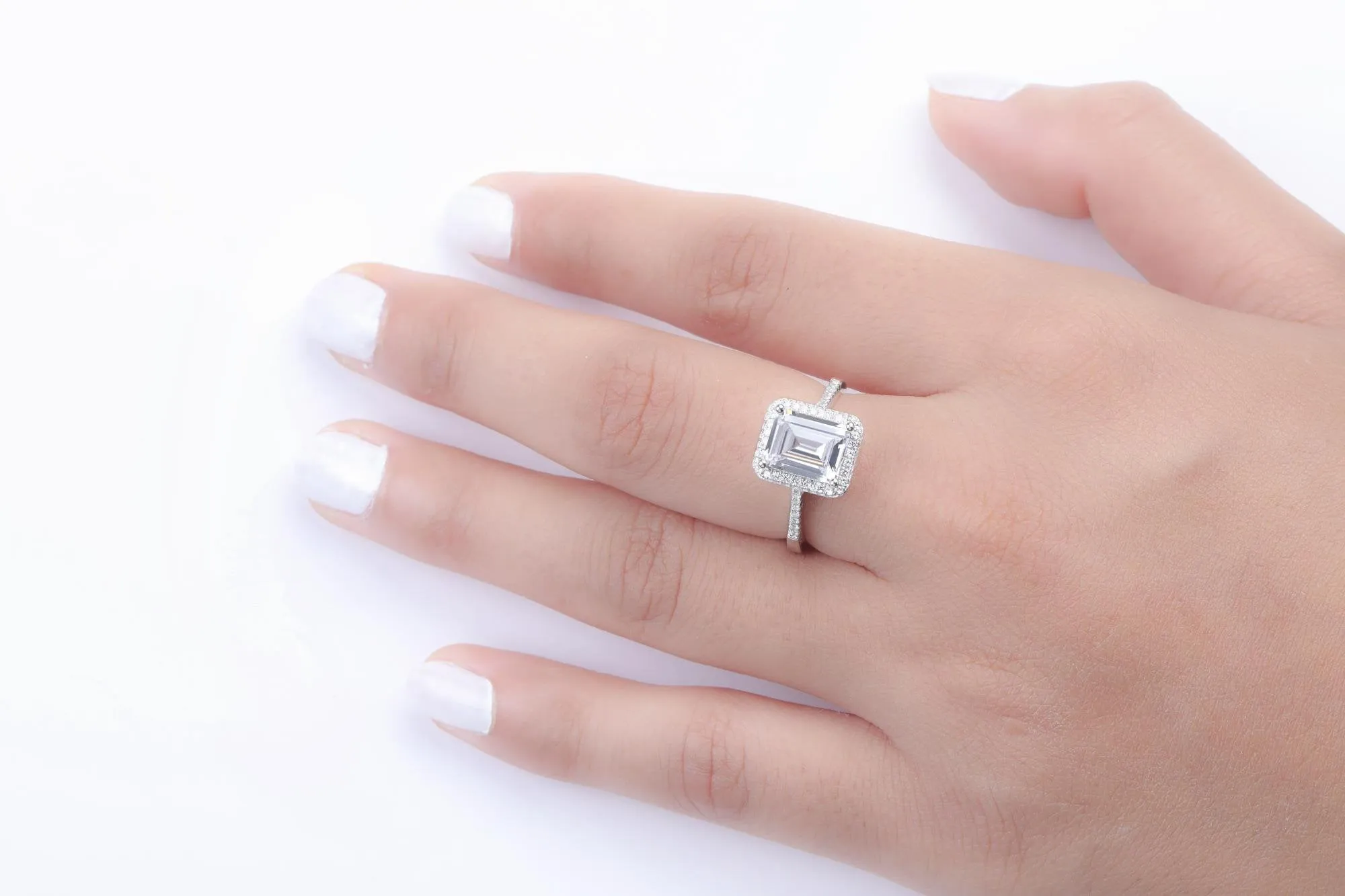 1.5 carat Emerald cut Engagement Ring,Halo Diamond Engagement Ring-Promise Ring