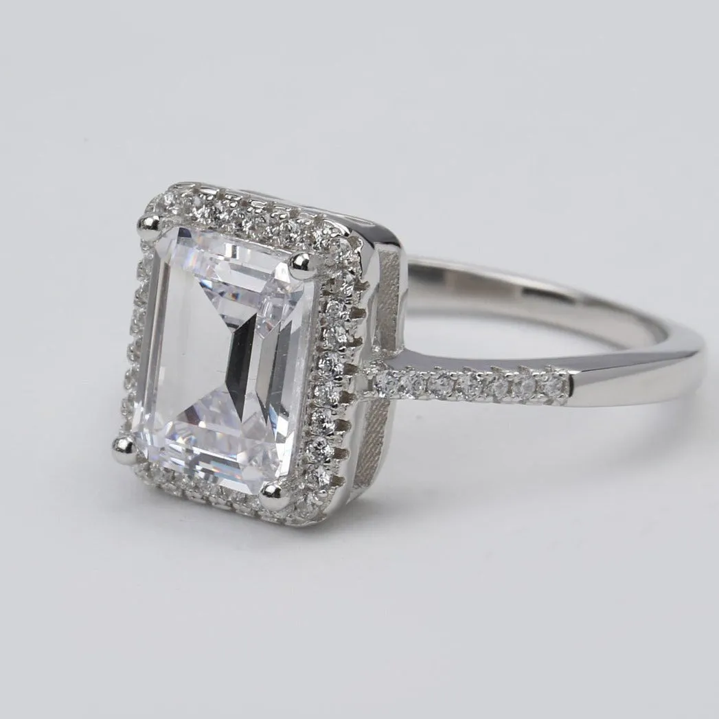 1.5 carat Emerald cut Engagement Ring,Halo Diamond Engagement Ring-Promise Ring