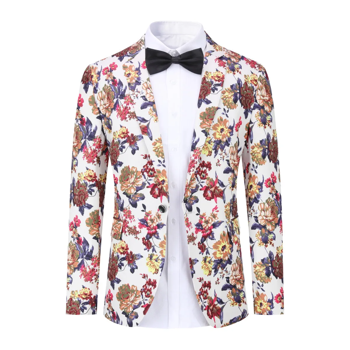 2-Piece Slim Fit Floral Print Suit White