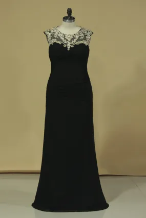 2024 Scoop Sheath Prom Dresses Chiffon With Ruffles And Applique PZF7LPHL