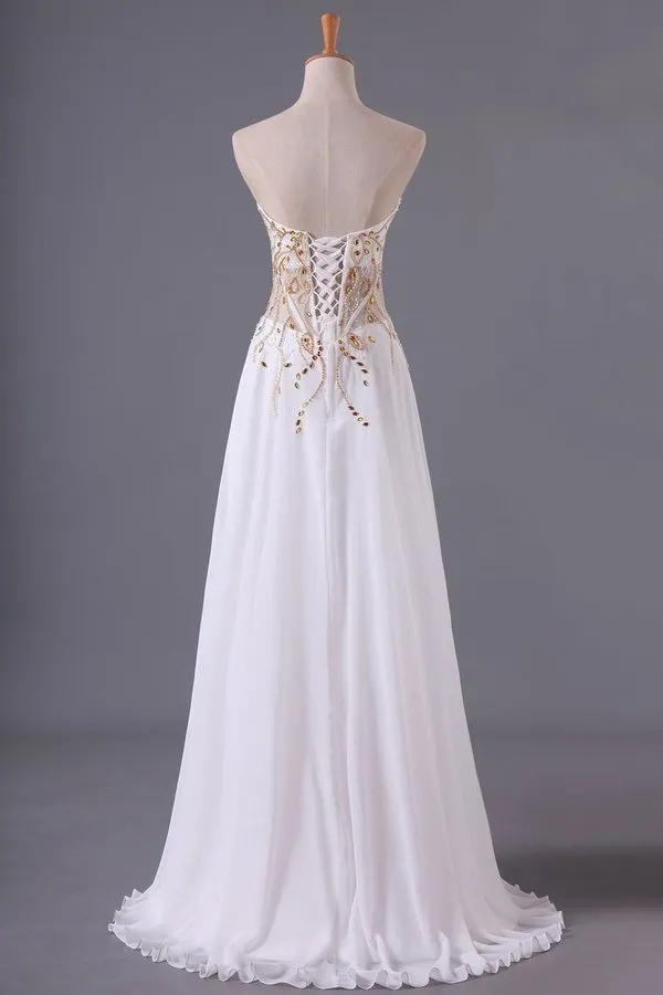 2024 Sweetheart Prom Dresses A Line Chiffon With Beading PZAS7HA4