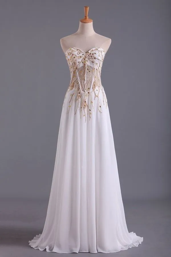 2024 Sweetheart Prom Dresses A Line Chiffon With Beading PZAS7HA4