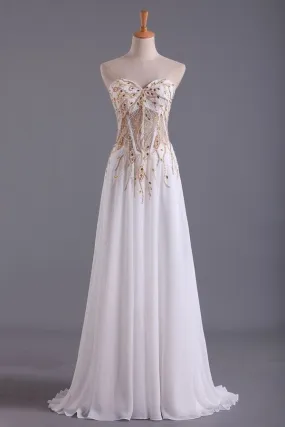 2024 Sweetheart Prom Dresses A Line Chiffon With Beading PZAS7HA4