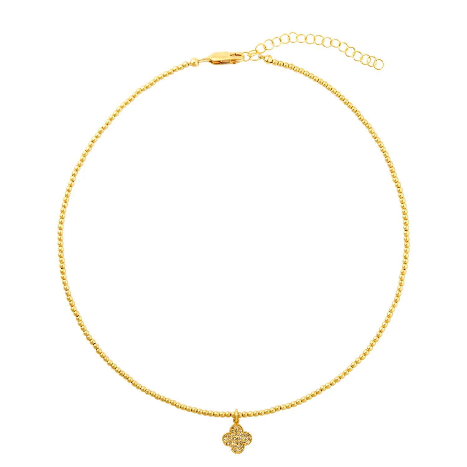 2MM Signature Necklace with 14K Gold Diamond Clover Charm