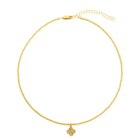 2MM Signature Necklace with 14K Gold Diamond Clover Charm