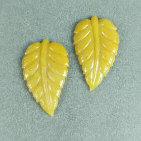 34.00cts Natural Untreated Yellow AVENTURINE Gemstone Hand Carved Leaves 35*21mm Pair