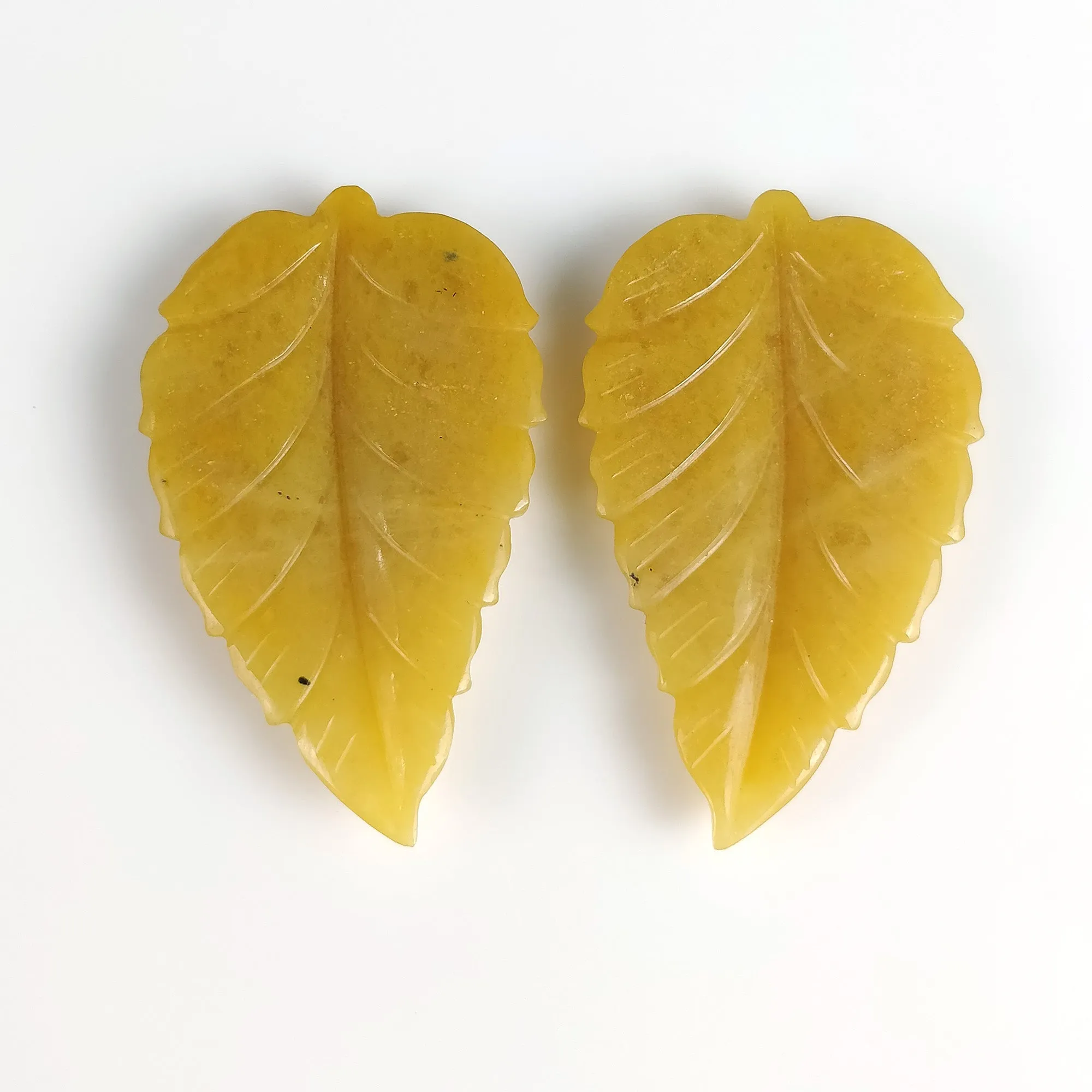 34.00cts Natural Untreated Yellow AVENTURINE Gemstone Hand Carved Leaves 35*21mm Pair