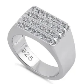 4 Row Clear CZ Men's Ring