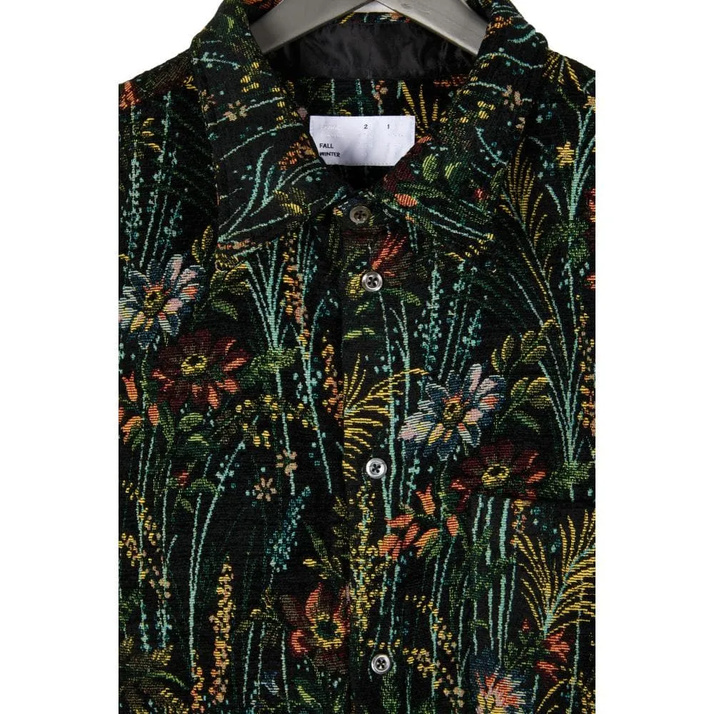 4SDESIGN OVER SHIRT-BLACK MULTI FLORAL GOBELIN