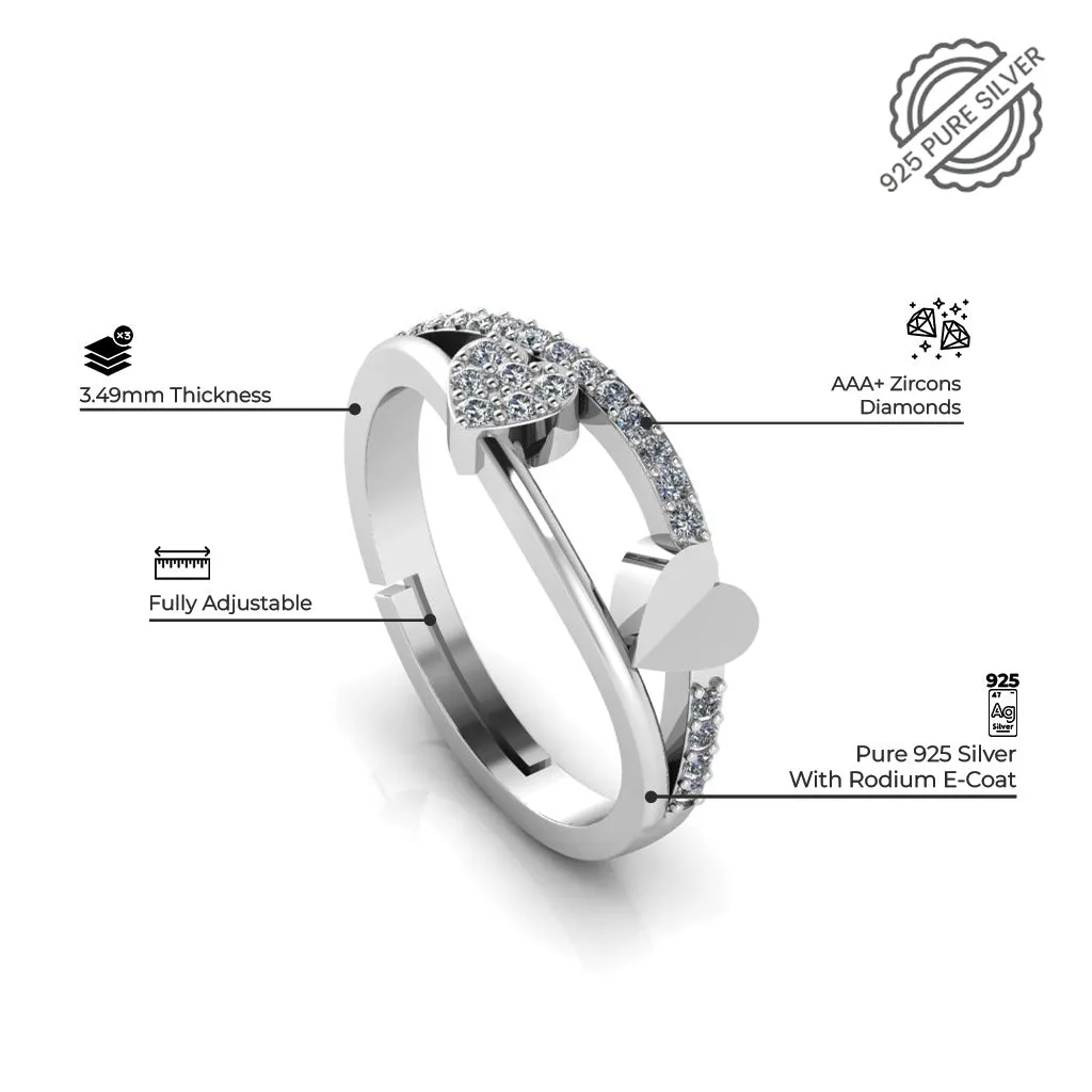 925 Pure Silver Zircon Heart Solitaire Diamond Couple's Ring