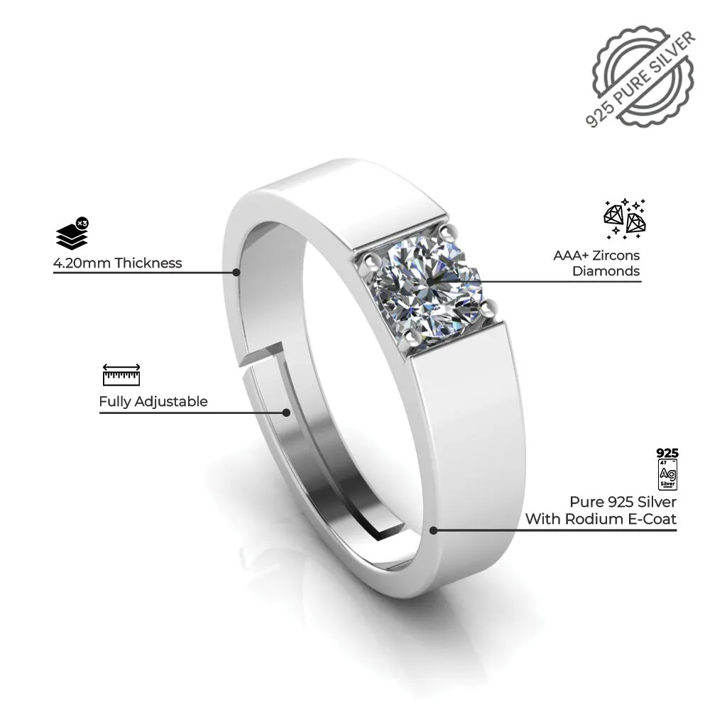 925 Pure Silver Zircon Heart Solitaire Diamond Couple's Ring