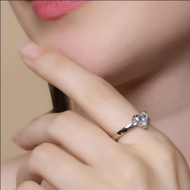 925 Pure Starling Silver Heart Shape Single Diamond and  Classy Status Special Couple's Ring