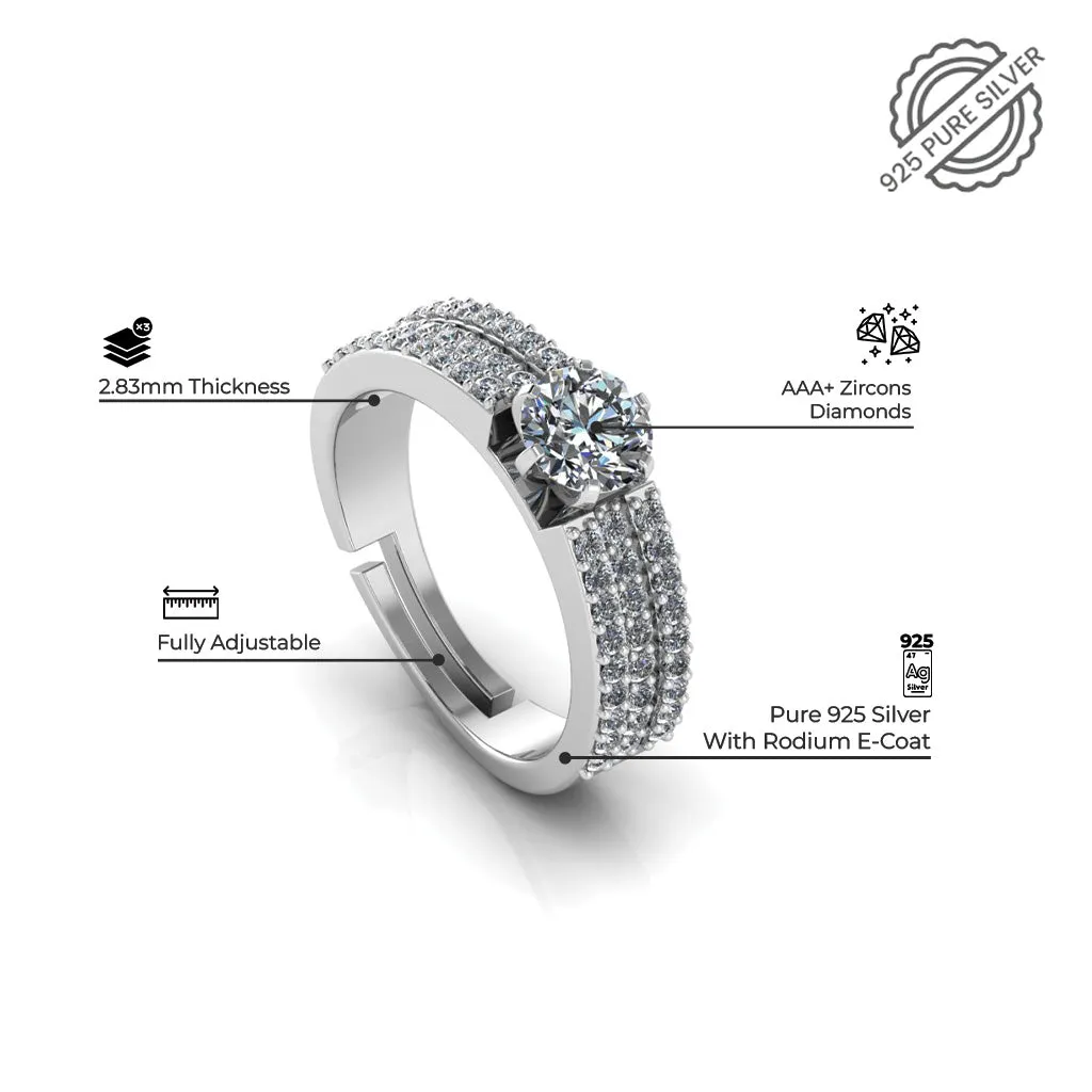 925 Pure Starling Silver Triple Lair Solitaire Ring for Ladies