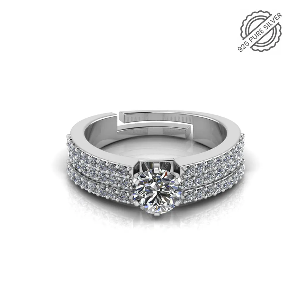 925 Pure Starling Silver Triple Lair Solitaire Ring for Ladies