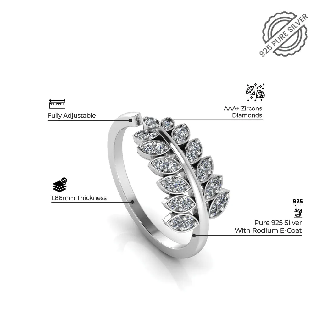 925 Pure Sterling Silver Leaf Shape Zircon Studded and Stardom Mens Couple's Ring