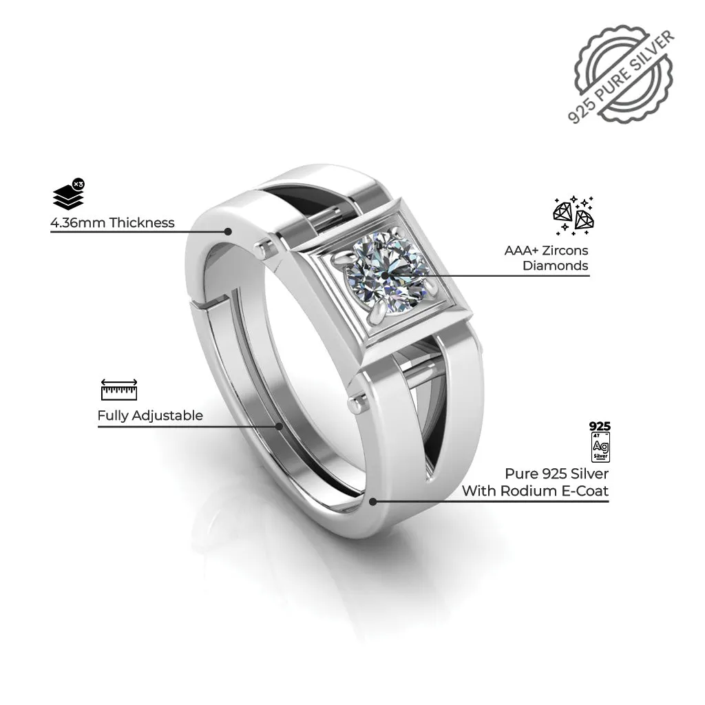 925 Pure Sterling Silver Leaf Shape Zircon Studded and Stardom Mens Couple's Ring