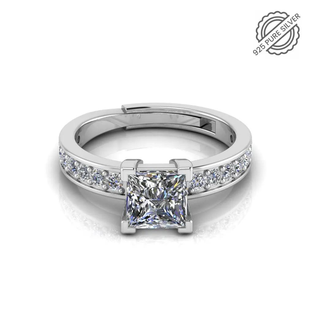 925 Pure Sterling Silver Princess Diamond Cut Ring for Ladies