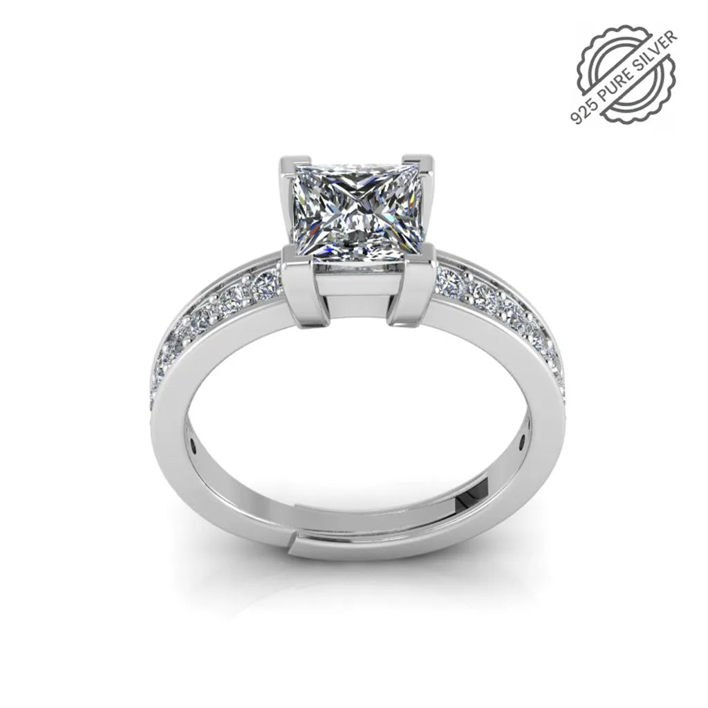 925 Pure Sterling Silver Princess Diamond Cut Ring for Ladies