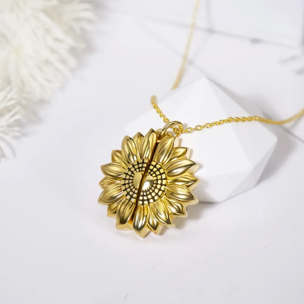 925 Sterling Silver You are My Sunshine Sunflower Photo Necklace for Mom Women Personalized Valentine's Day Gift