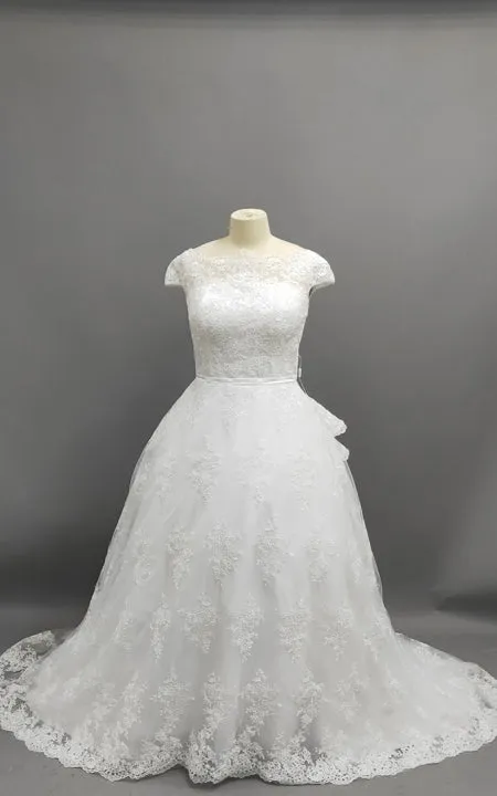 A-line Princess Scoop Lace Court Train Wedding Dresses-715443