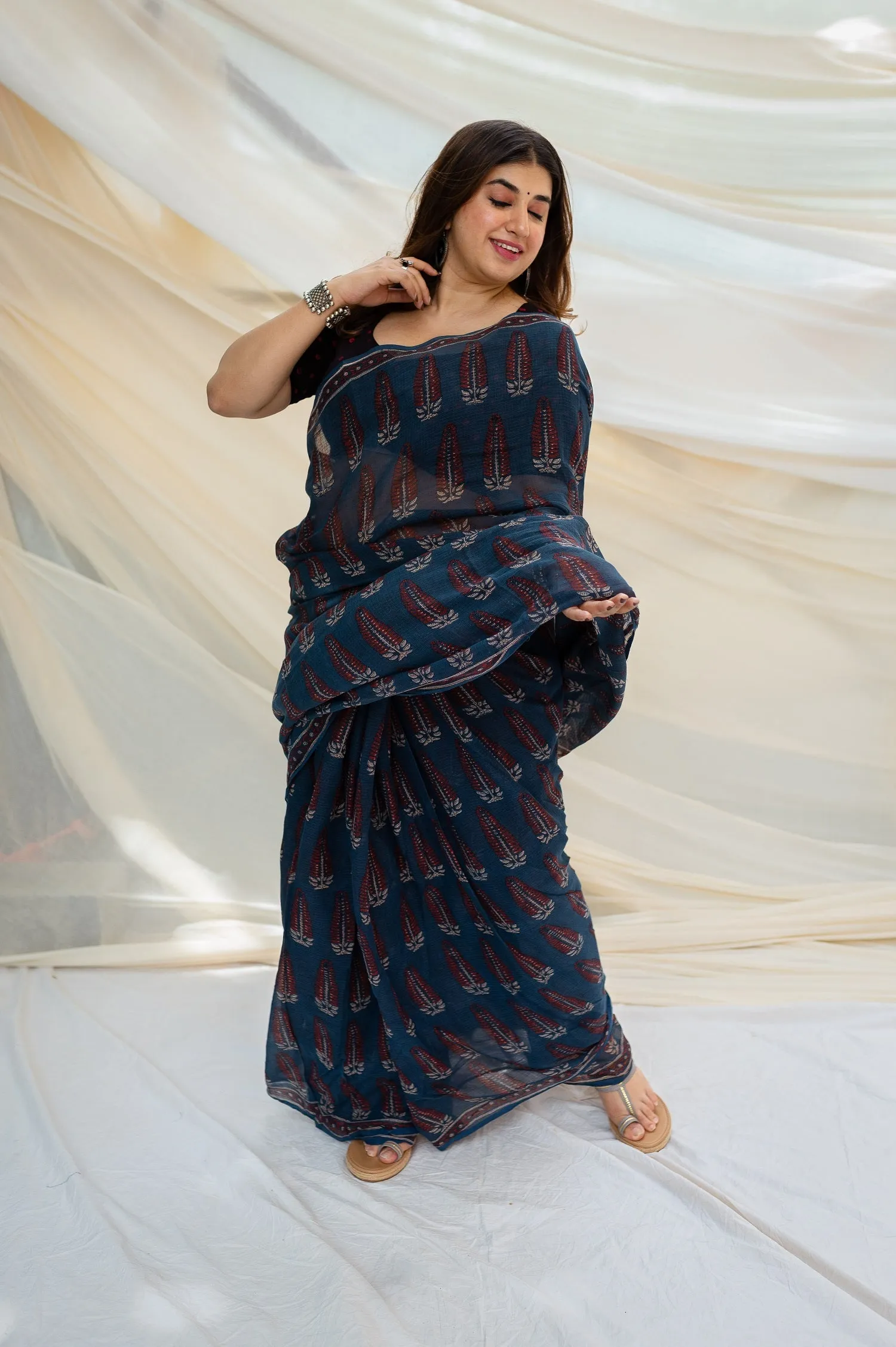 Ajrakh Natural Dyed Kota Doria Saree