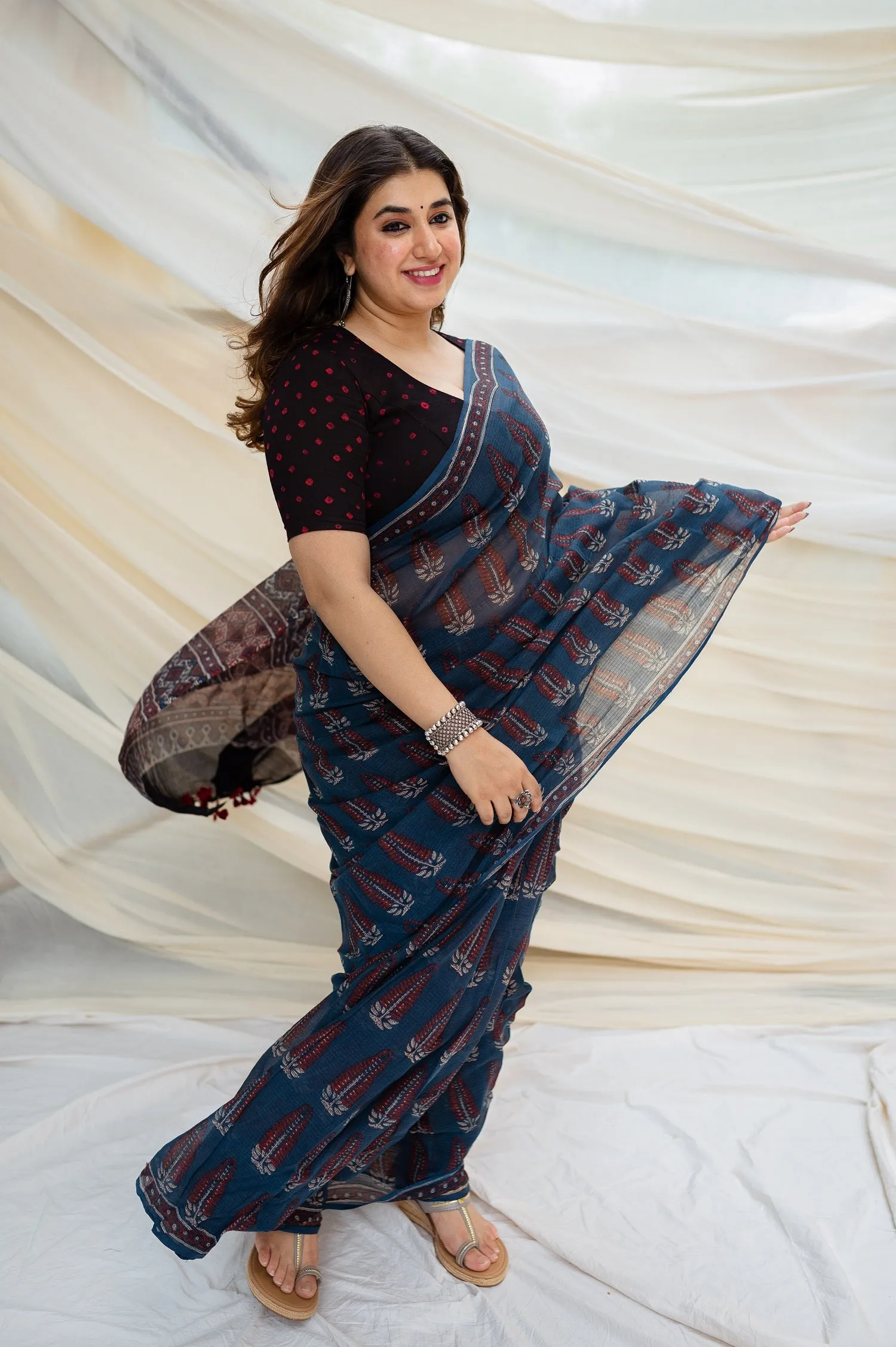 Ajrakh Natural Dyed Kota Doria Saree