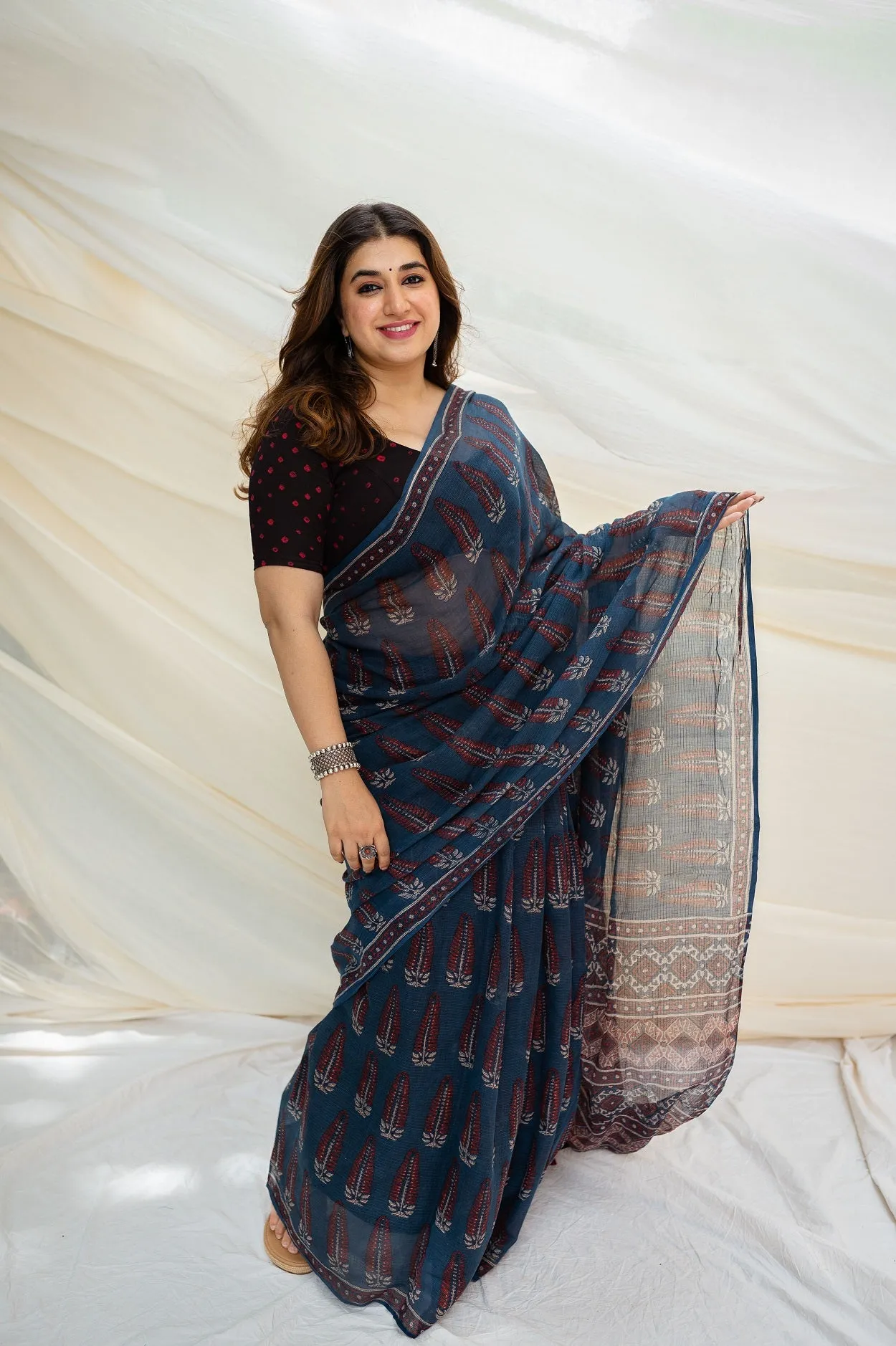 Ajrakh Natural Dyed Kota Doria Saree