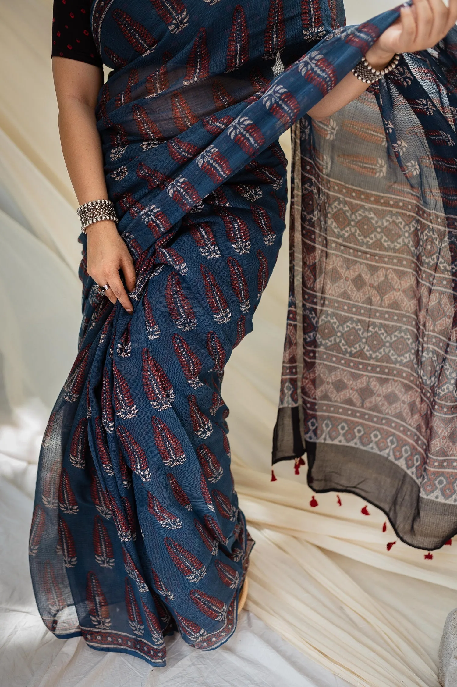 Ajrakh Natural Dyed Kota Doria Saree