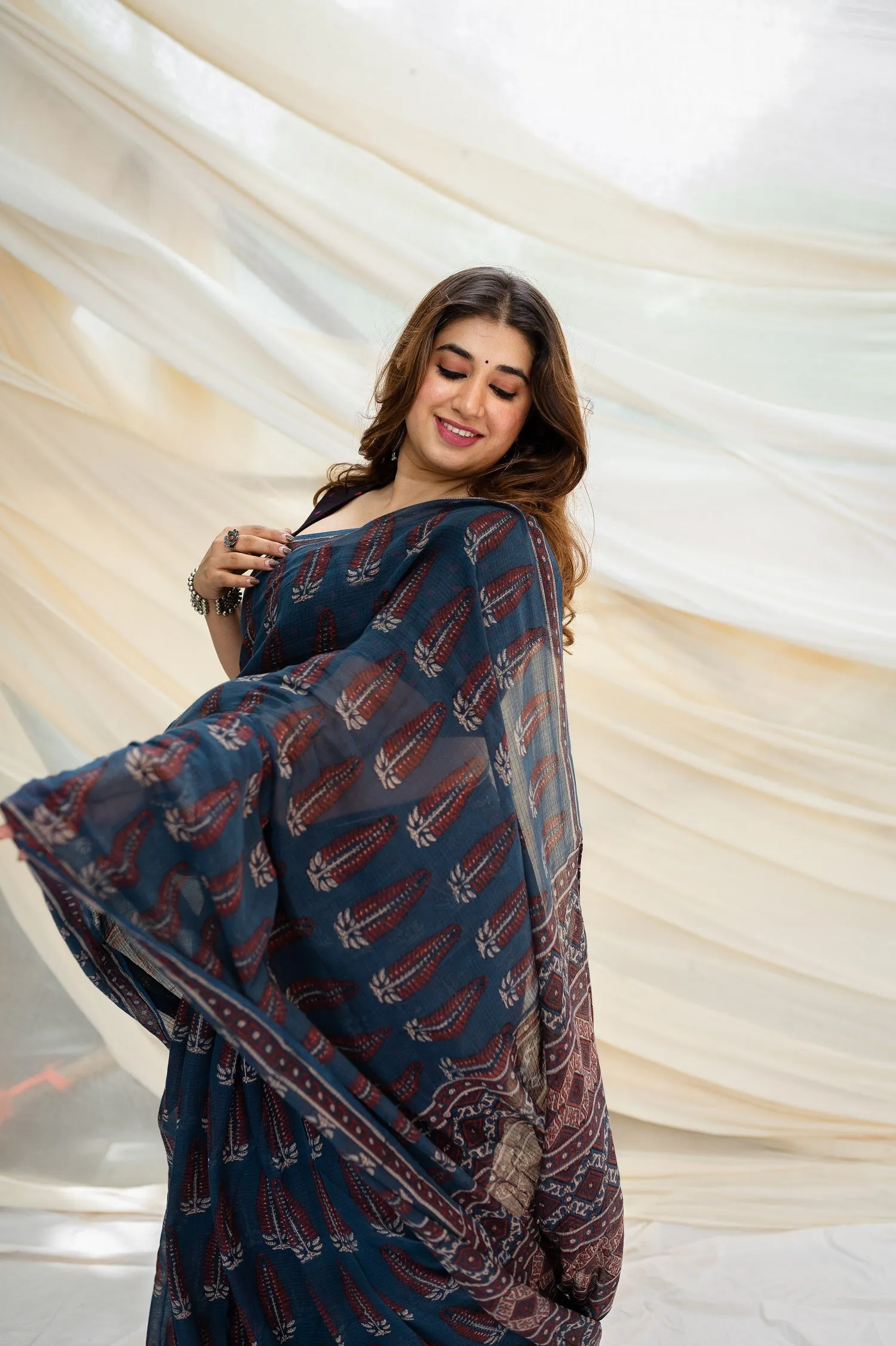 Ajrakh Natural Dyed Kota Doria Saree