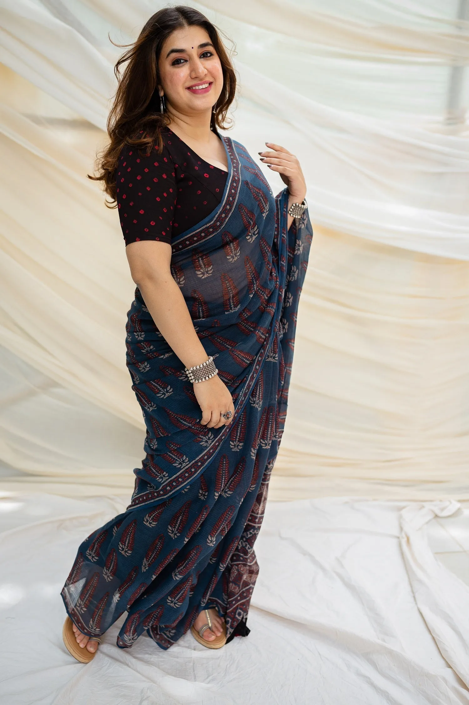 Ajrakh Natural Dyed Kota Doria Saree