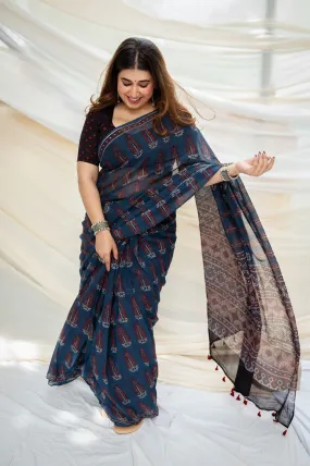 Ajrakh Natural Dyed Kota Doria Saree