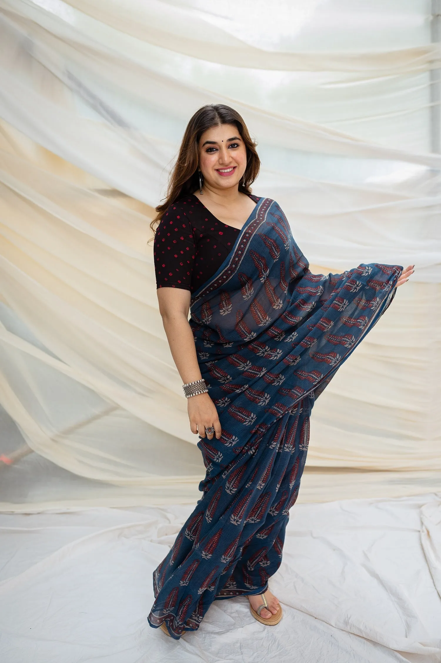 Ajrakh Natural Dyed Kota Doria Saree