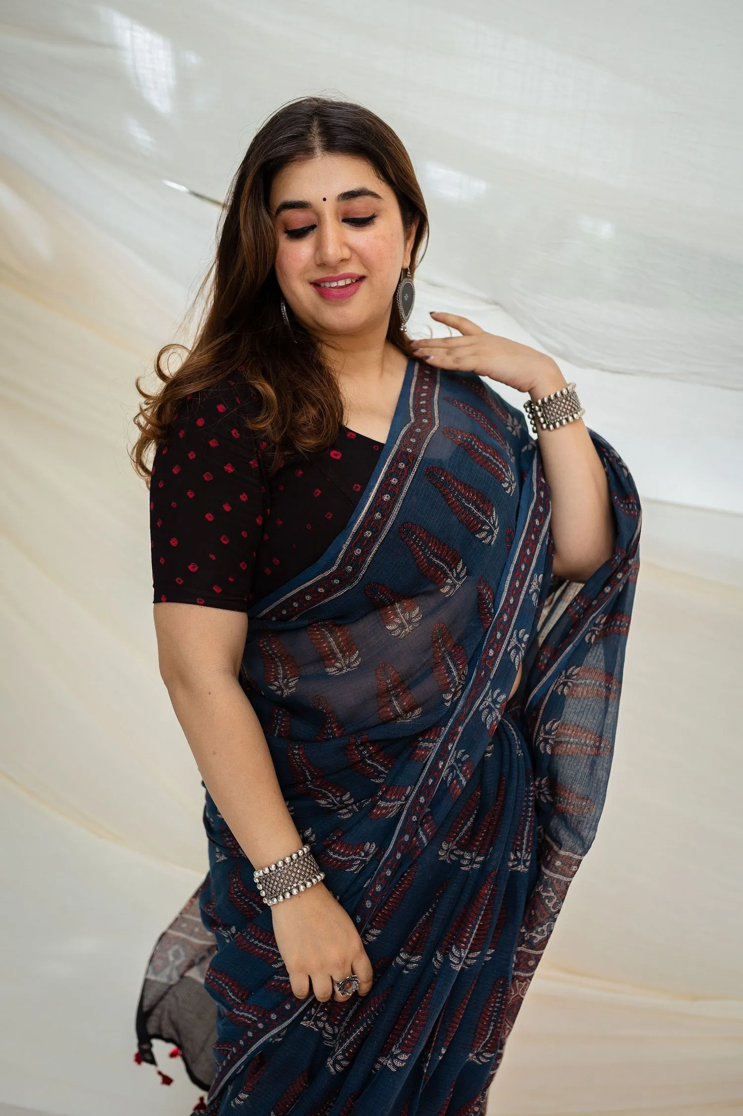 Ajrakh Natural Dyed Kota Doria Saree