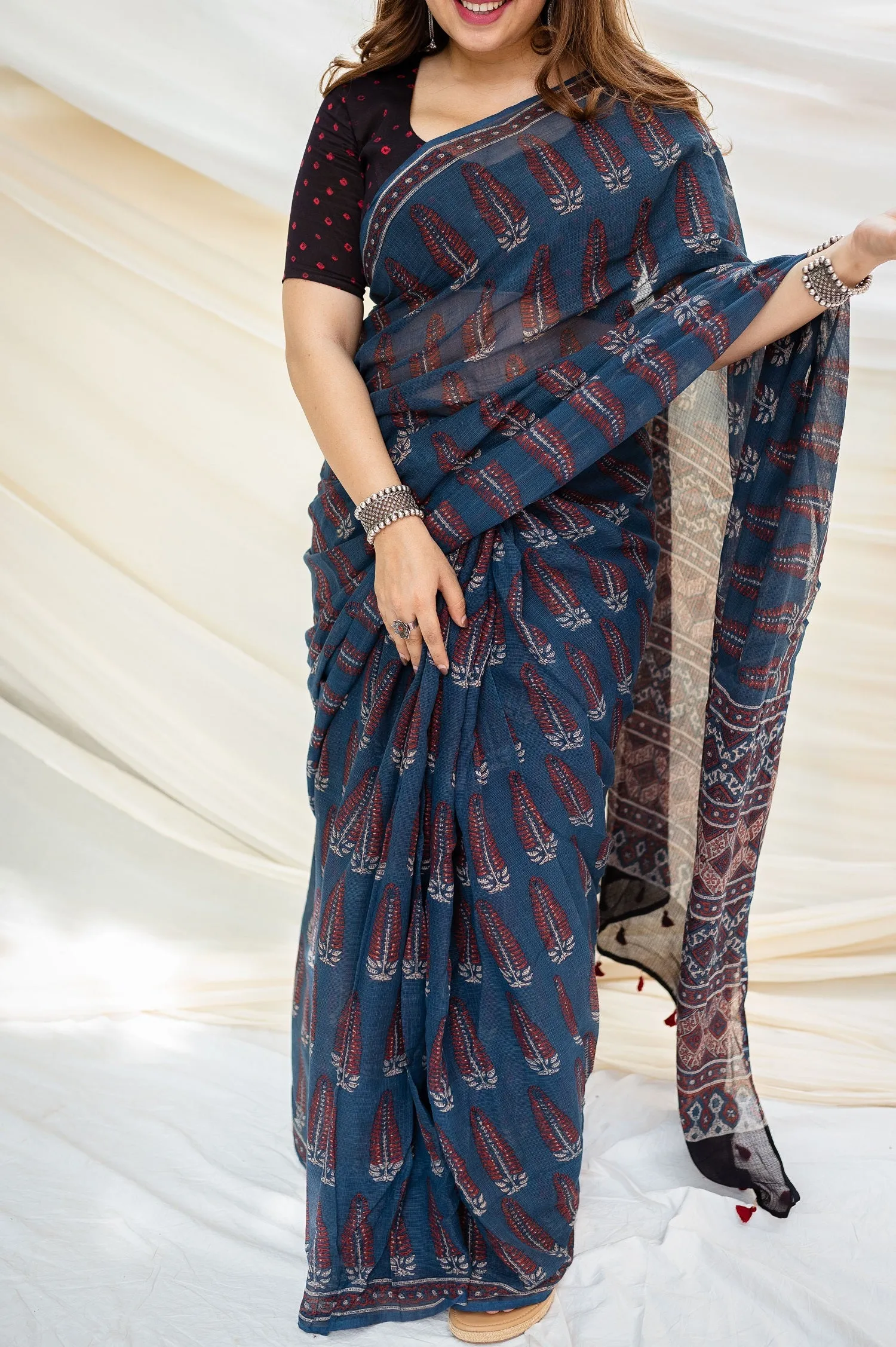 Ajrakh Natural Dyed Kota Doria Saree