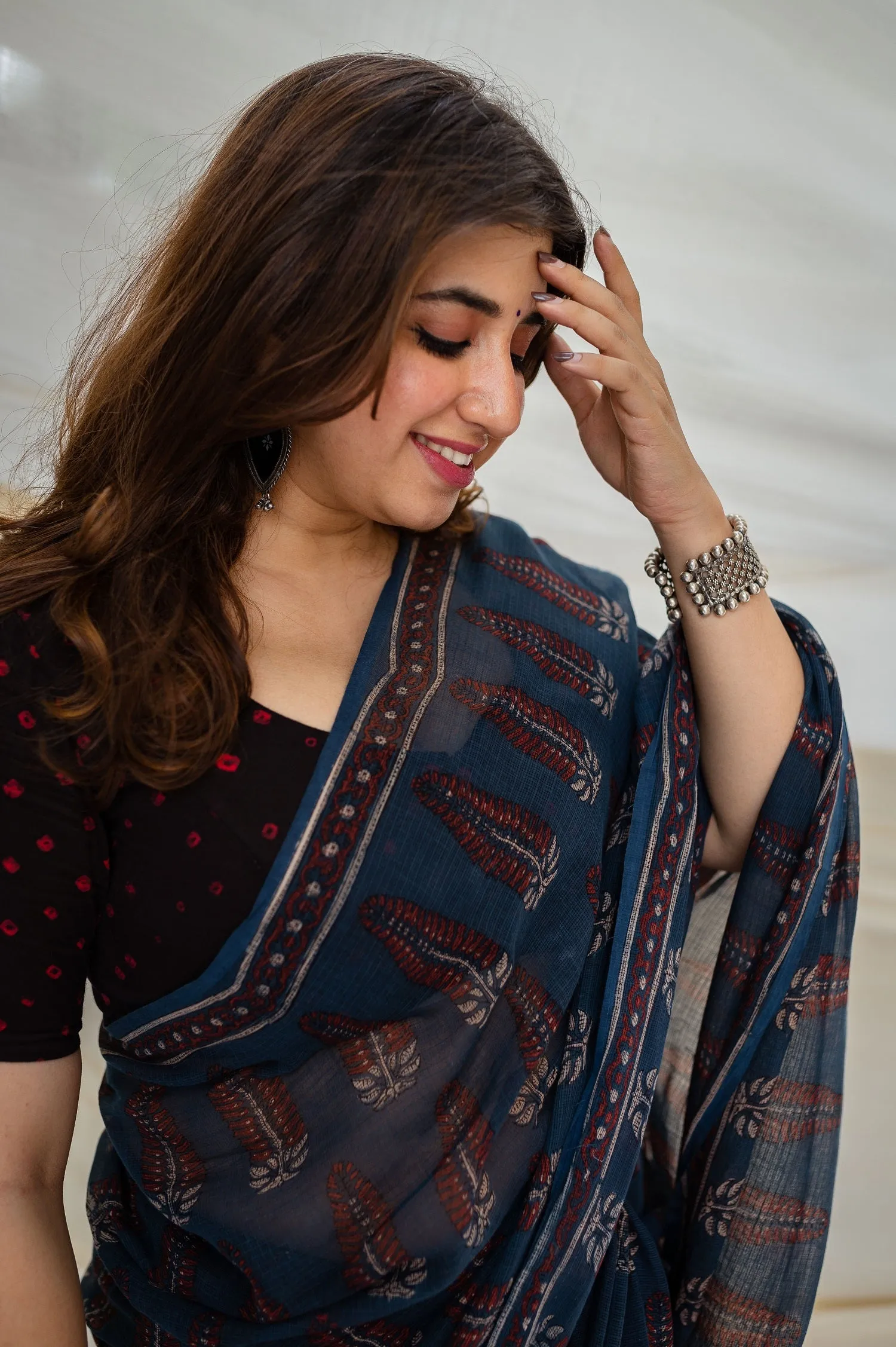 Ajrakh Natural Dyed Kota Doria Saree