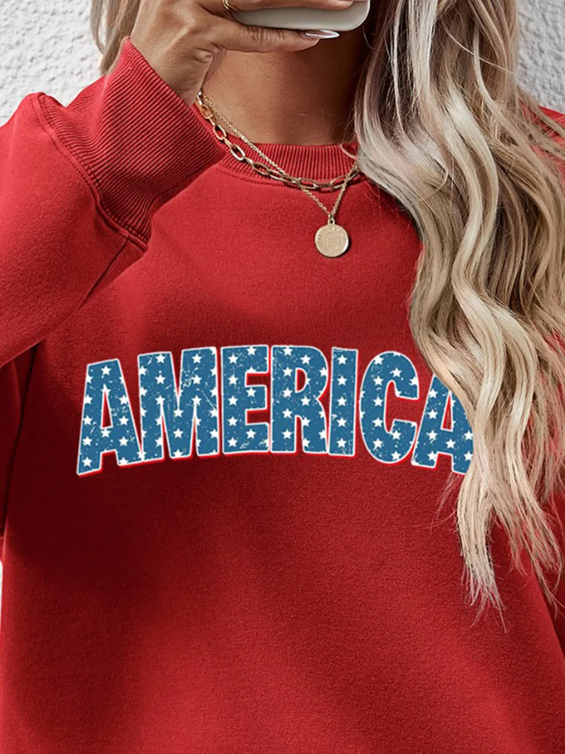 AMERICA Round Neck Dropped Shoulder Sweatshirt