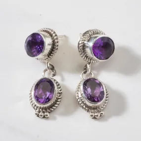 Amethyst Dangle Navajo USA Native American Made 925 Sterling Silver Earrings with Stud Backing