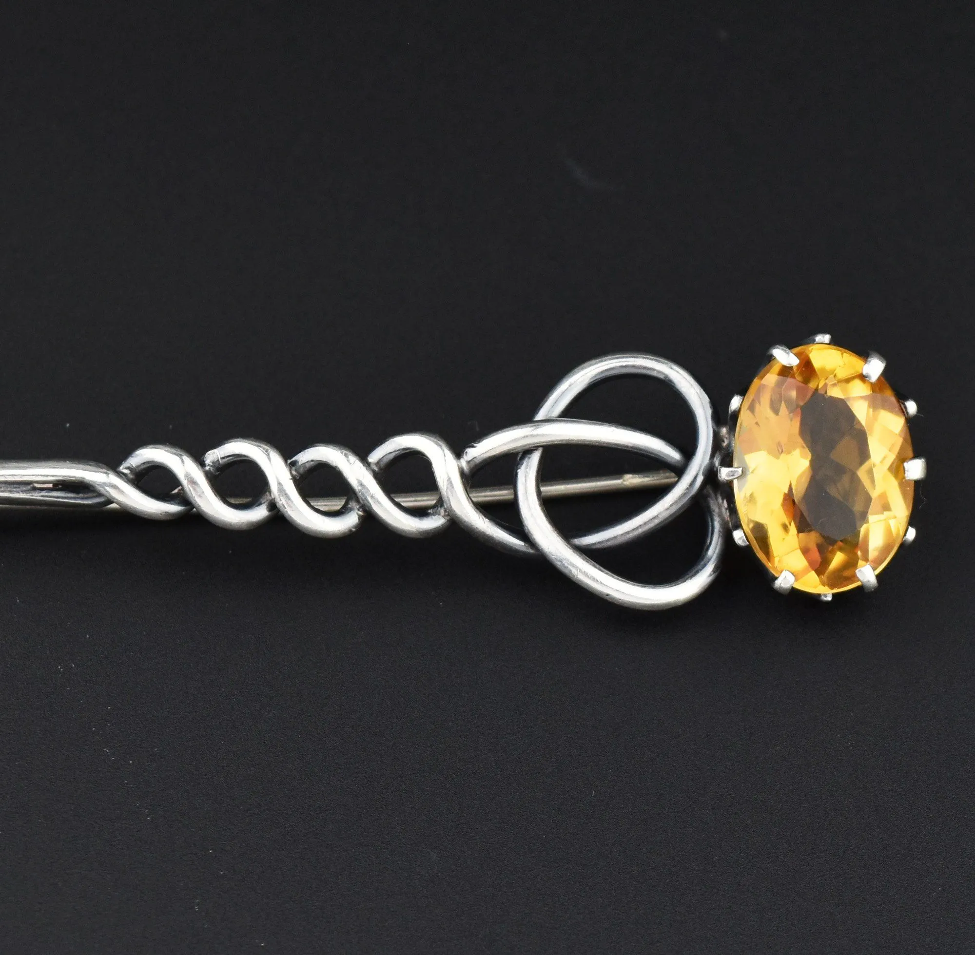 Antique Victorian Celtic Comet Style Citrine Brooch, 3.5 in.